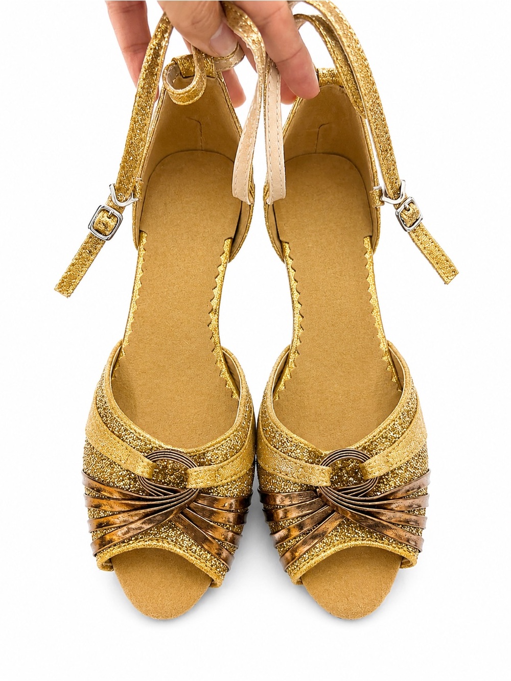Super Comfortable Ballroom Latin Dance Gold Glitter shoes w Kitten Heels Size 38 - Picture 5 of 17